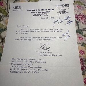 🇺🇸 Congressman Bob Wilson — 1979 Signed Autograph Letter | Congress California